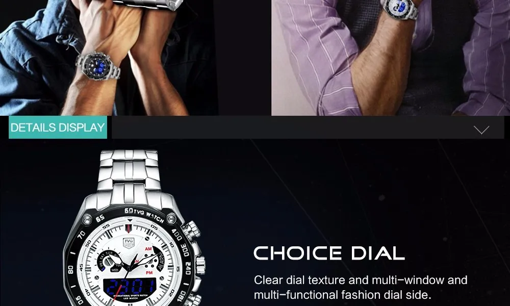 TVG Топ люксовый бренд мужские полностью стальные часы Мужские кварцевые аналоговые цифровые светодиодный часы мужские модные спортивные армейские военные наручные часы