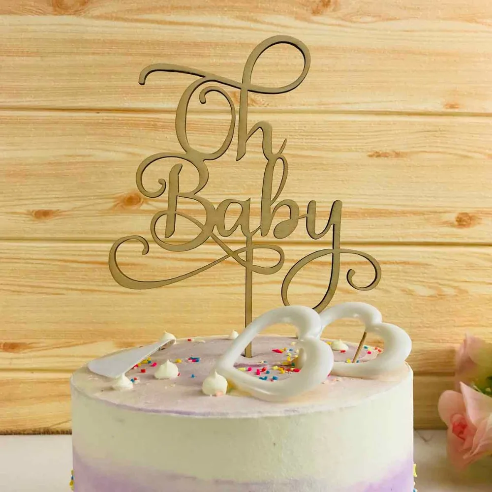 Oh Baby Cake Topper for Baby Shower Cake Decoration Wood Mirror GlodSilver Color Acrylic Cake Topper Supplies (4)
