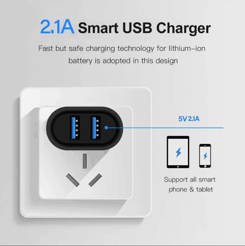 Сетевое зарядное устройство VOXLINK 5 в 2 1 А 21 Вт с двумя USB портами для путешествий usb