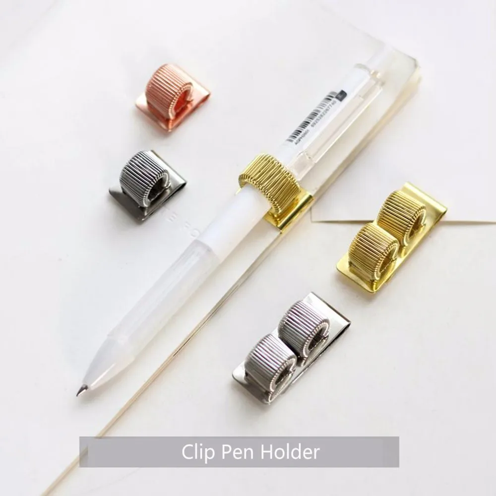 Gold Metal Spring Pen Holder Pen Clip For Genuine Leather Notebook