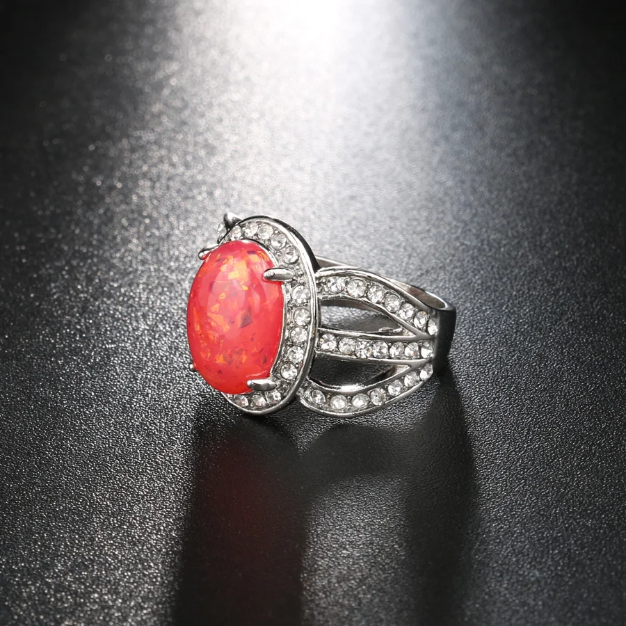 Кольцо с опалом и кубическим цирконием серебряного цвета размеры 7 10|cubic zirconia|opal