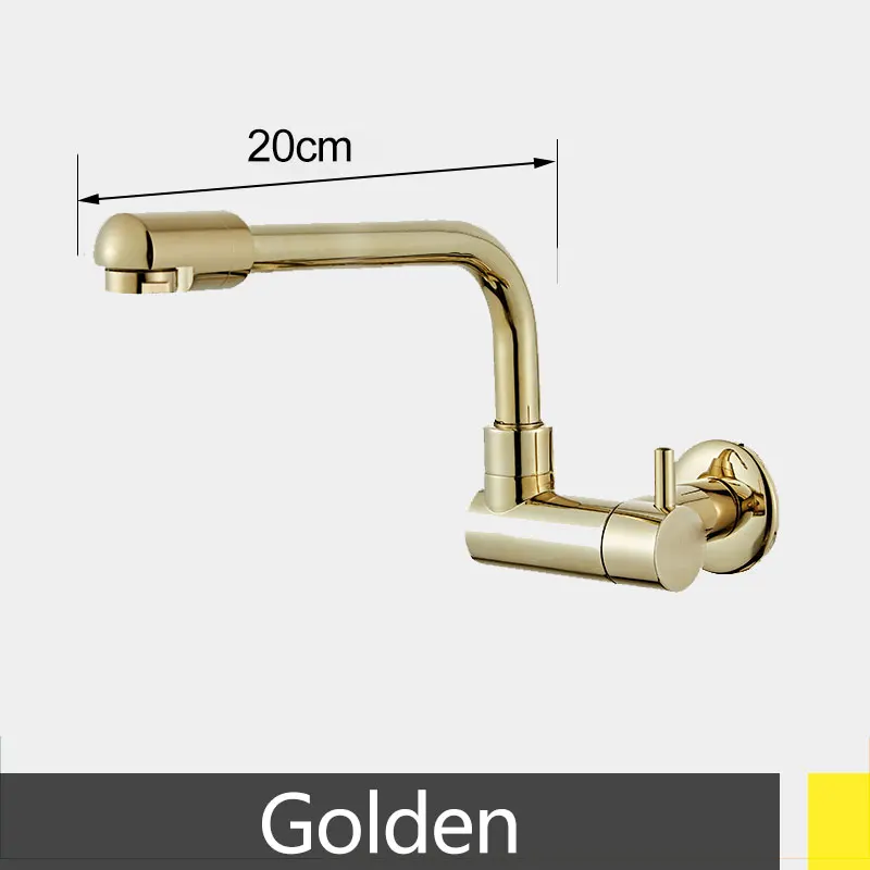 Одноместный кран для раковины с холодным настенным креплением, двойной кран с вращением на 360 градусов, кран для ванной комнаты - Цвет: golden