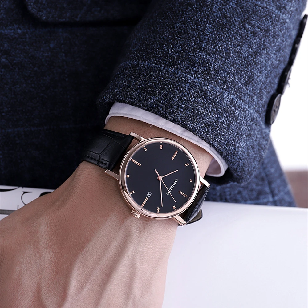2018 Leather Bussiness Men's Watches Top Brand Luxury Fashion Quartz Watches Men Complete Calendar Wrist Watch erkek kol saati