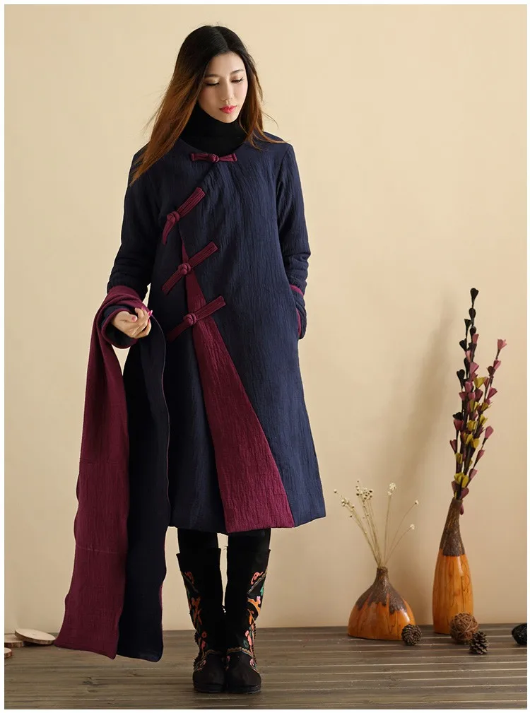 Поздняя осень Женское пальто ватная длинная куртка китайский стиль длинное пальто зимняя куртка Abrigos Mujer casacos de inverno Feminino