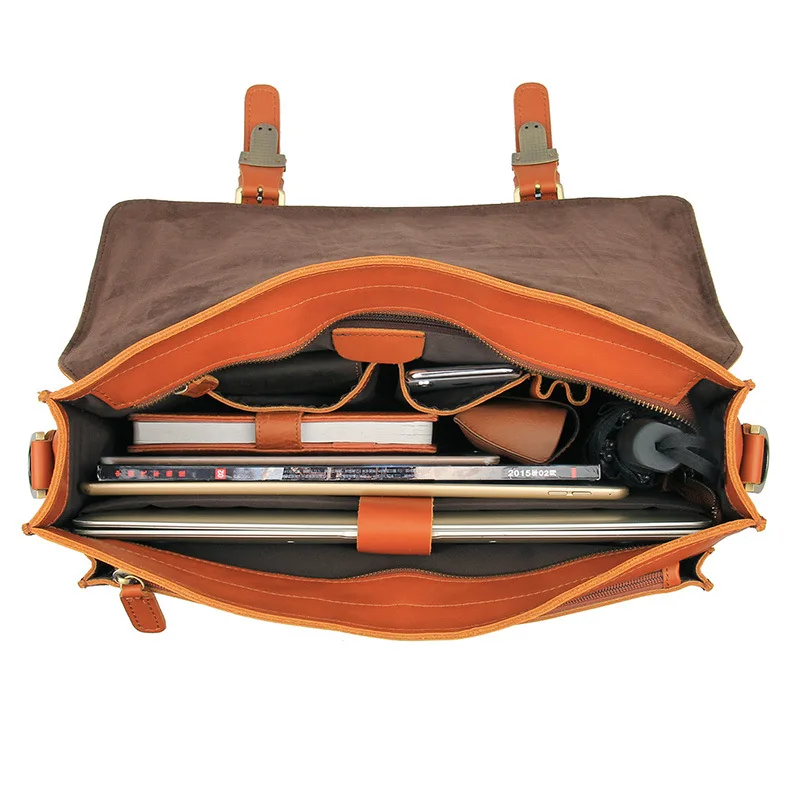 Männer Messenger Nesitu Gegerbtem Leder 14 Portfolio Echtem Aktentasche ''laptop M7105 Gemüse Taschen Durable Dicke Braun Herren qxOq7