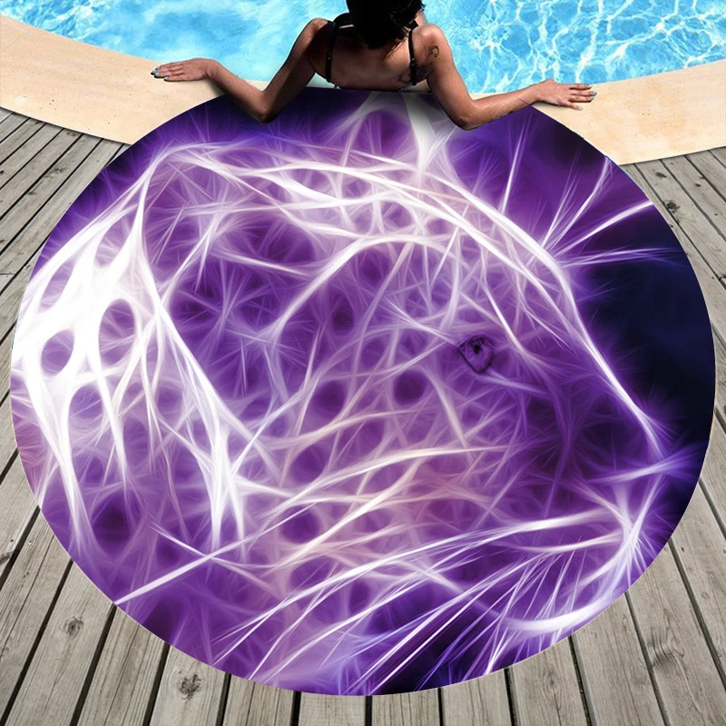 

Striped Purple Fire Leopard Beach Towel Silk Scarf Shawl Bathroom Bath Towel Blanket Large Round Fabric Custom Beach Towels