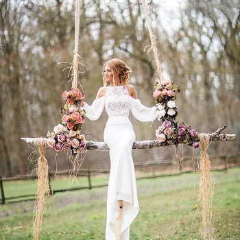 

Lace Top Wedding Party Dress 2020 Mermaid Wedding Dress vestidos de novia long Bridal Gowns Country robe de mariee Long Sleeves