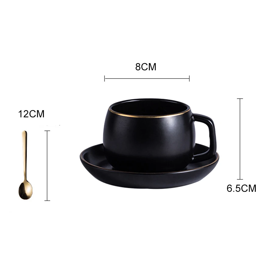 KINGLANG, золотистая керамическая кофейная чашка с блюдцем, черная, золотая, тонкая, из нержавеющей стали, 304, ложка, посуда для напитков