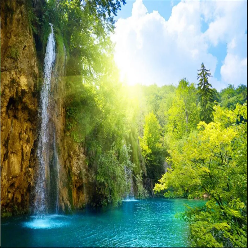 beibehang wallpaper Waterfall scenic lake resort morning sun background