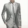 Silver Grey Satin Wedding Men Suit Formal Skinny Stylish Male Blazer Party Custom Tuxedo 3 Piece Vestidos Suit For Men 1