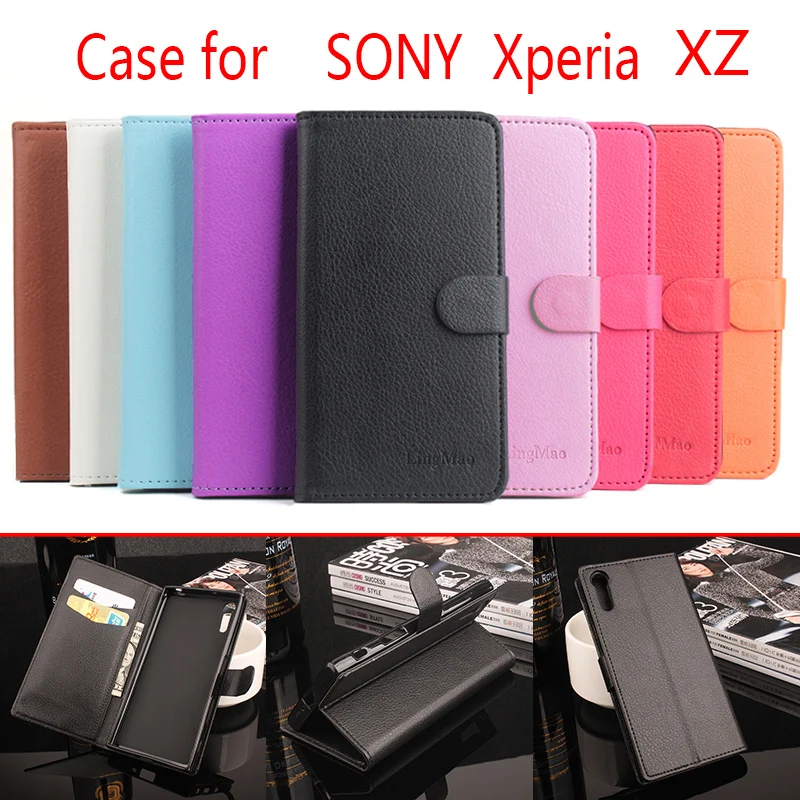 

For Sony Xperia XZ Phone Case Folio Flip Pure Color Lichee Pattern PU Leather Wallet Case Cover Cash/Card Slots Factory Price