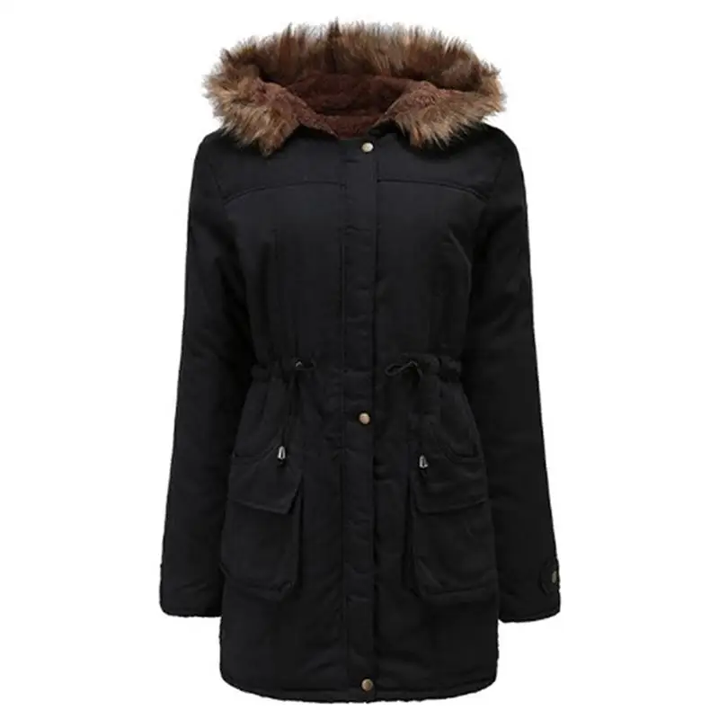 MISSKY Women's Winter Warm Long Jacket Hair Collar Hooded Berber Fleece