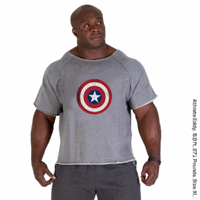 

Summer Cotton Men's Bodybuilding Captain America Shirt Gym Fitness Muscle Sports T-Shirt Men's T-Shirt Fitness Bat Shirt