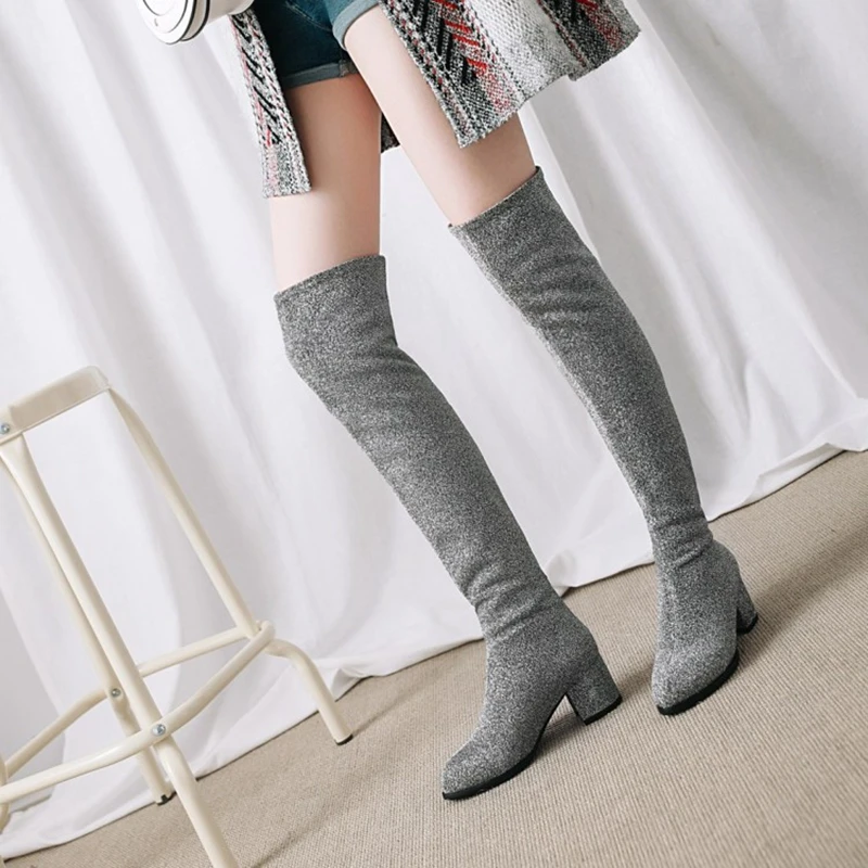 Gruesa Zapatos Tacón De red Black Cuadrado Sobre Mujer Mujeres Lisa Dedo Del Pie Feminino Invierno Botas La B971 grey Rodilla Orcha Talón xw5qYPpxX