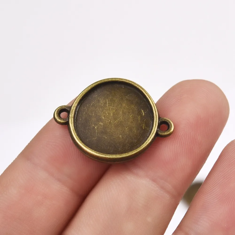 Double Sided Connector Cabochon Gem Setting 16mm Flat Round Blank Base (4)