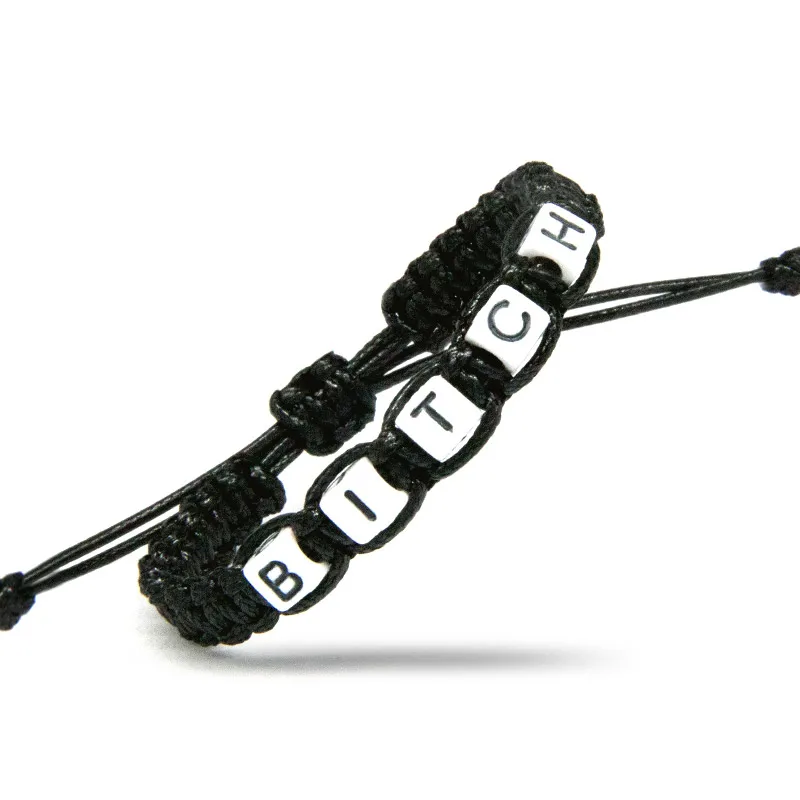 

1pcs Funny BITCH Words Artificial Charm Bracelets Rope Chain Adjust Size Women Men Bachelor Party DIY Beaded Jewelry Gifts