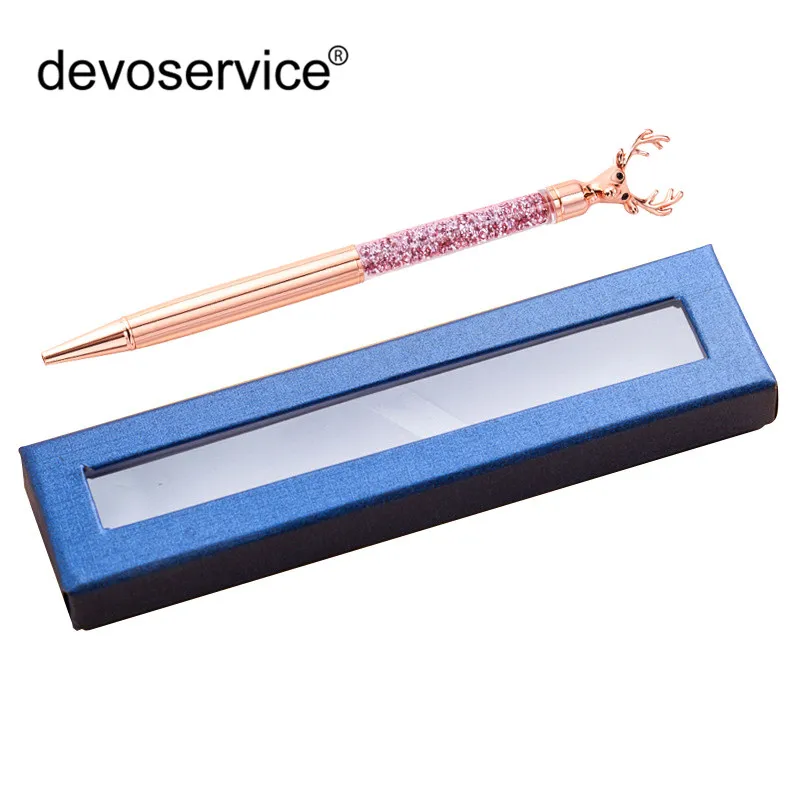 

1pc Deer Head Crystal Ballpoint Pens Cute Christmas Metal Advertising Gift Pen With Gift Box Office Supplies Students Stationery