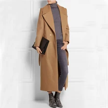 Must Have Fashion Ultra Long Double Breasted Women Woolen Jacket, Extra Long Camel Trending Wool Coat