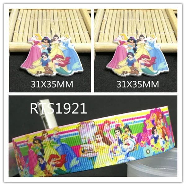 

7/8inch 100yard ribbon and 100pcs resin 1 set printed cartoon printed ribbon and resin RTS1921