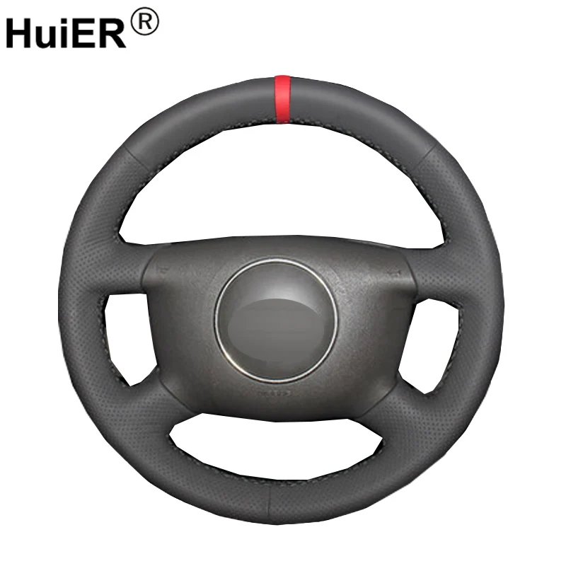 

HuiER Hand Sewing Car Steering Wheel Cover Non-slip Car Styling Red Marker For Audi A6 2000-2004 Audi A3 2000-2003 A4 B6 2002