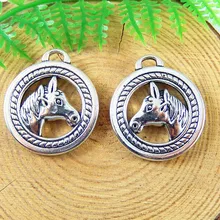 10 unids/lote Plata Antigua Cabeza de Caballo Colgante Vintage Estilo Fresco Hombre Collar 28*24*4mm de La Joyería Fina Artesanías de Regalo hecho a mano 51223