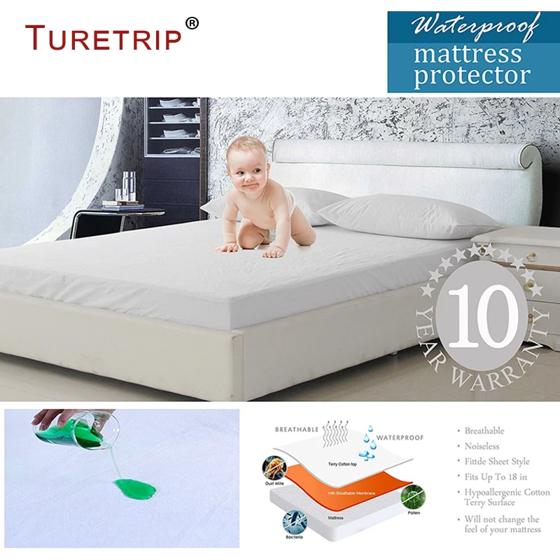 140x200cm, Double Bed Terry Cotton Waterproof Mattress Protector Fitted Sheet 