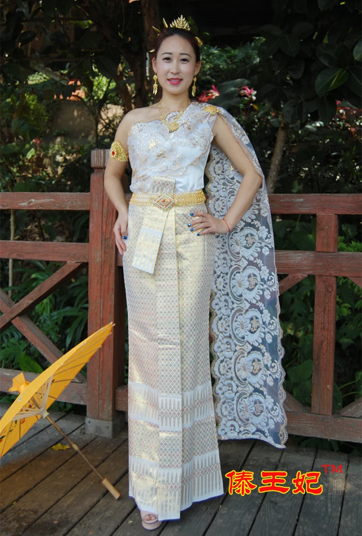 Китайская вышивка одежда дай принцесса Таиланд свадебное платье дай невесты белый без рукавов Один шаль на плечи свадебный наряд