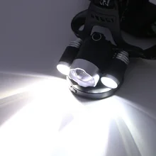 3 Heads Powerful LED Headlight Headlamp 1*T6+2*R2 LED 4800 Lumens Aluminum Head Torch + AC/Car Charger EU/US Plug