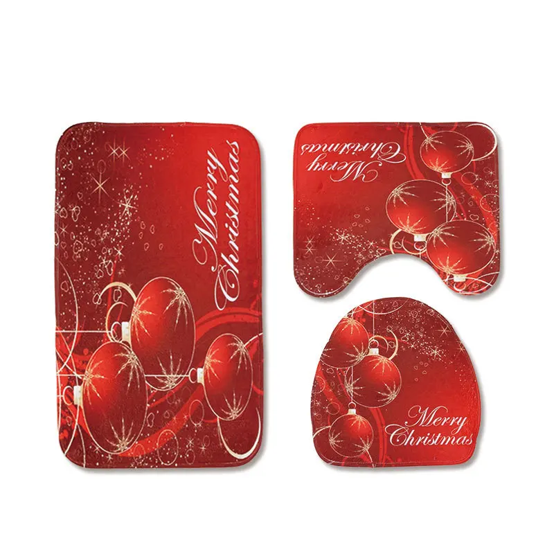 

Non-Slip Pedestal Rug + Lid Toilet Cover + Bath Mat Set Xmas Toilet 3pcs Carpet Rug Doormat Merry Christmas Santa Bathroom