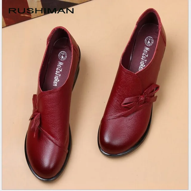 RUSHIMAN Spring Autumn Fashion Loafers 100% Genuine Leather Single Shoes Soft Casual Flat Shoes Women Flats mother shoes 35-40 #