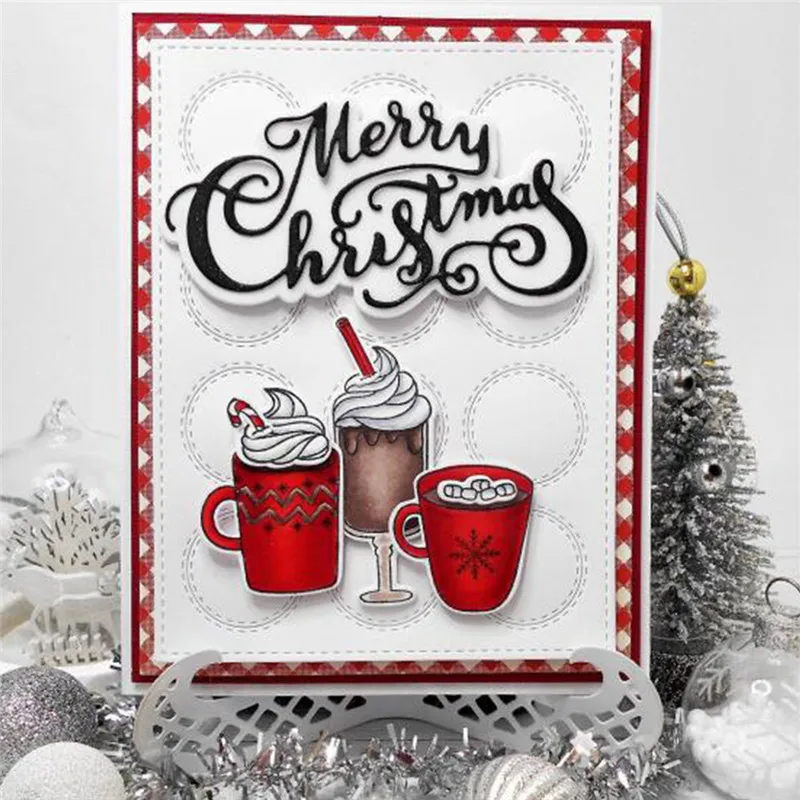 

YaMinSanNiO Warm Wishes Dies Hot Coffee Metal Cutting Dies Cup Stamps for Scrapbooking Crafts Embossing Paper Cards Making New