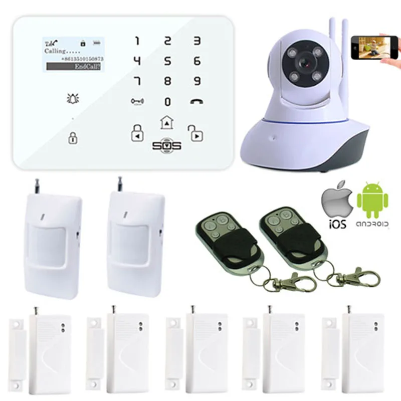 Home Security Camera System Wireless WIFI IP Camera GSM Smart Alarm Android APP Control PIR Motion Detector Window Sensor W11K