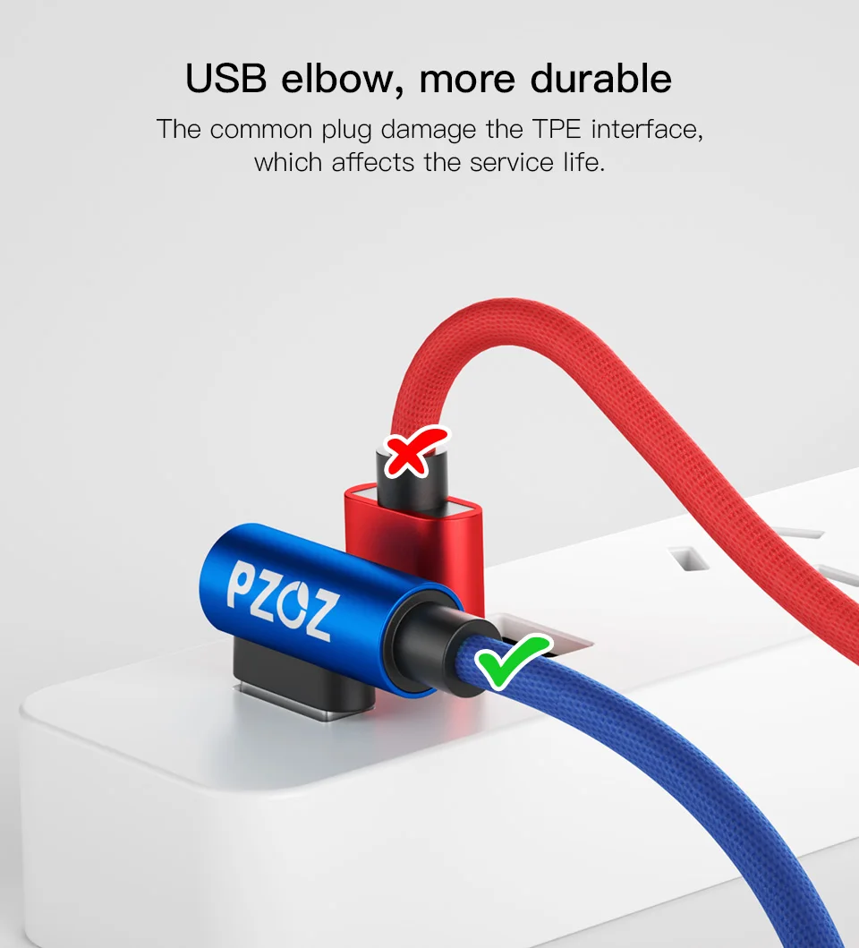 PZOZ кабель Usb type-C 90 градусов для быстрой зарядки и передачи данных type-C для samsung S10 S9 Xiaomi 9 Redmi Note 7 One Plus 6 кабель для зарядки