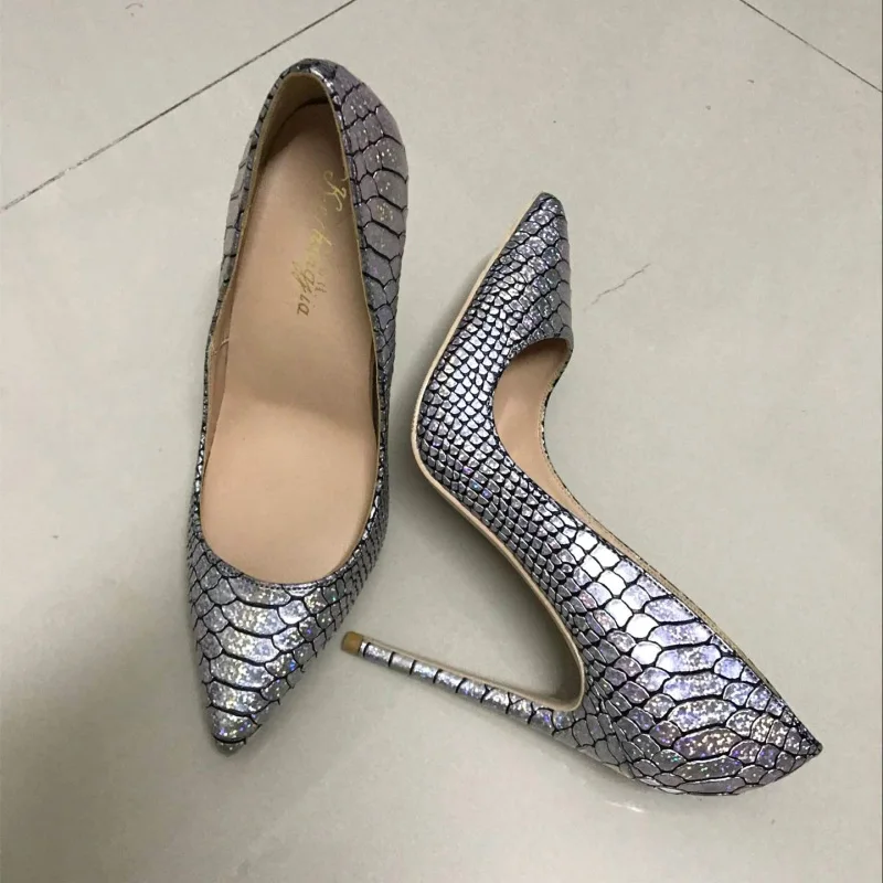 Stylesowner Silver Bling Bling High Heel Shoes Luxury Pointed Toe Shallow Mouth Pumps Night Party Shoe Zapatos Mujer for Women - Цвет: 12cm heel