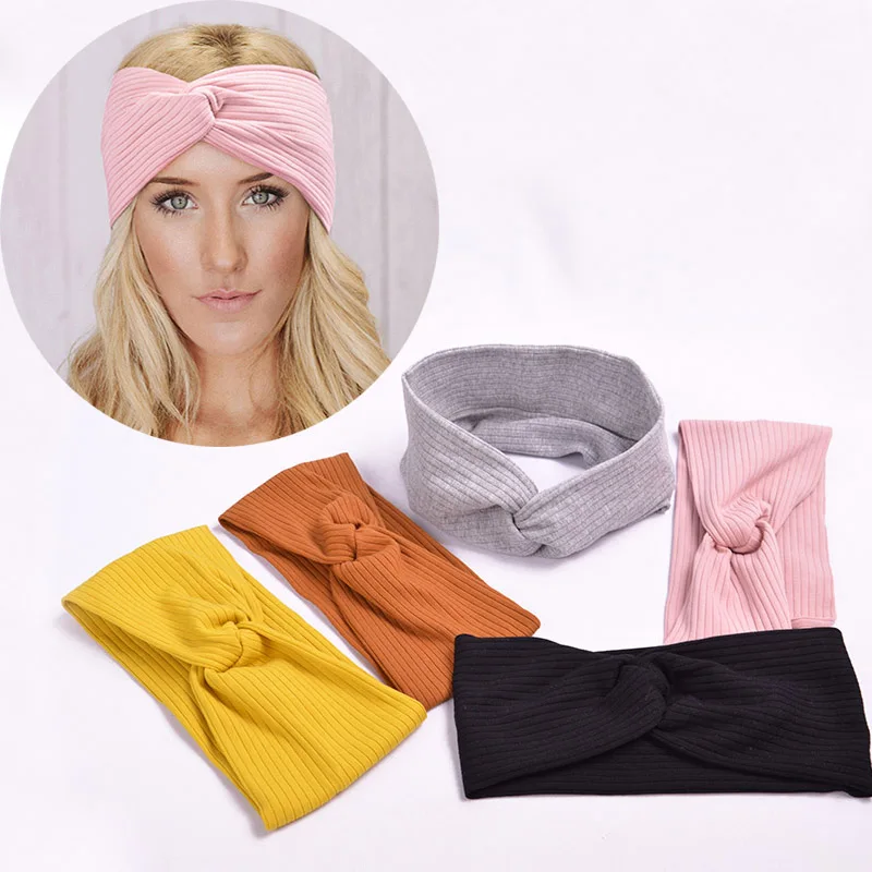 Hot Sale Women Wide Headband Twisted Knotted Hair Bands for Girls Solid
