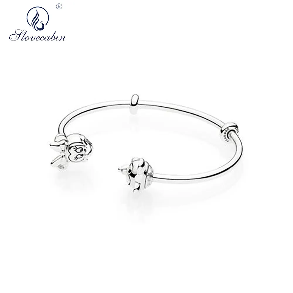 

Slovecabin 925 Sterling Silver Lovely Animal Open Bangle Boy Open Bangle Bracelet Fit 2018 Women Fashionable Charm Beads Jewelry