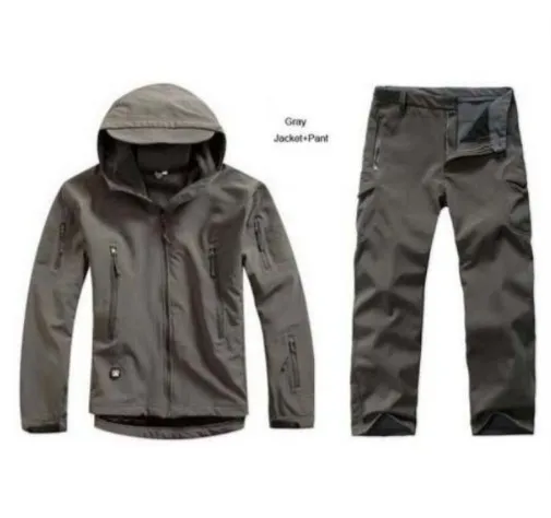 Sharkskin Открытый Охота Ghillie костюм Кемпинг водонепроницаемая куртка tad4.0 мягкая оболочка флисовая куртка+ брюки Снайпер камуфляж - Цвет: gray