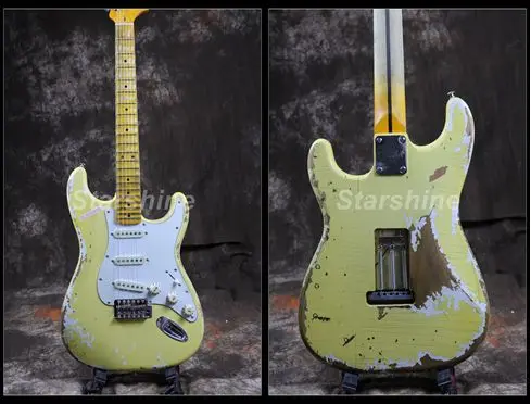 

Starshine Heavy Relic Electric Guitar Yingwie CC-RST5 Alder Body Nitrolacquer Stain Finish 100% Handmade Vintage Tuner Scallop
