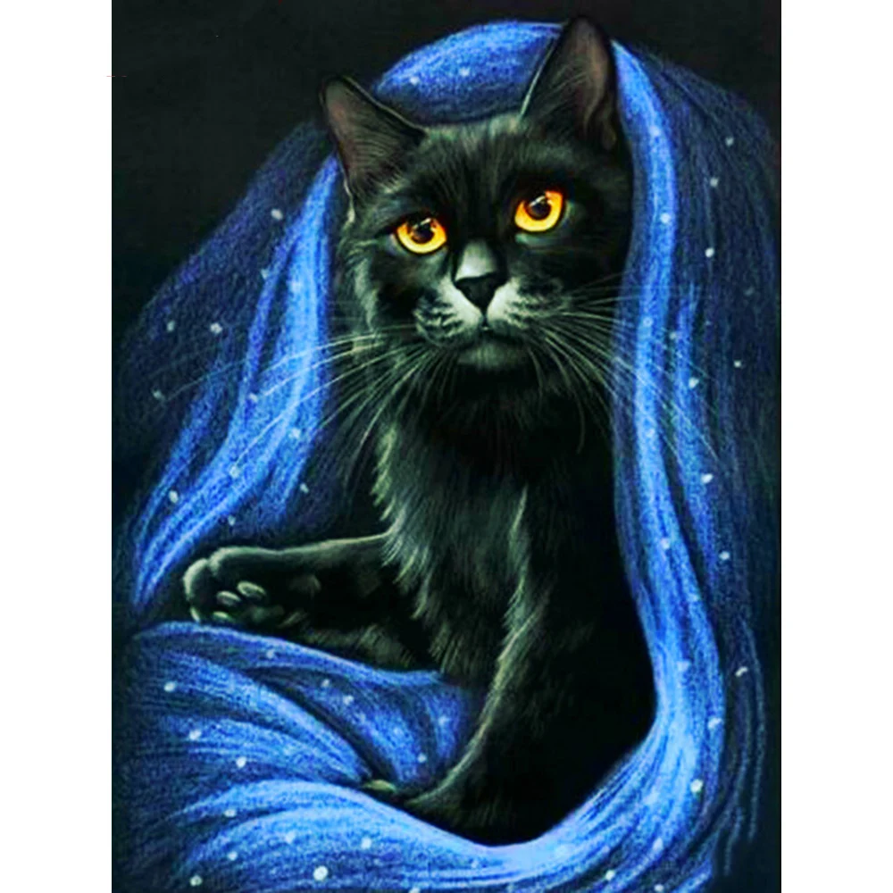 HUACAN-Diamond-Embroidery-Full-Display-Animal-5D-DIY-Diamond-Painting-Black-Cat-Full-Square-Picture-Rhinestones
