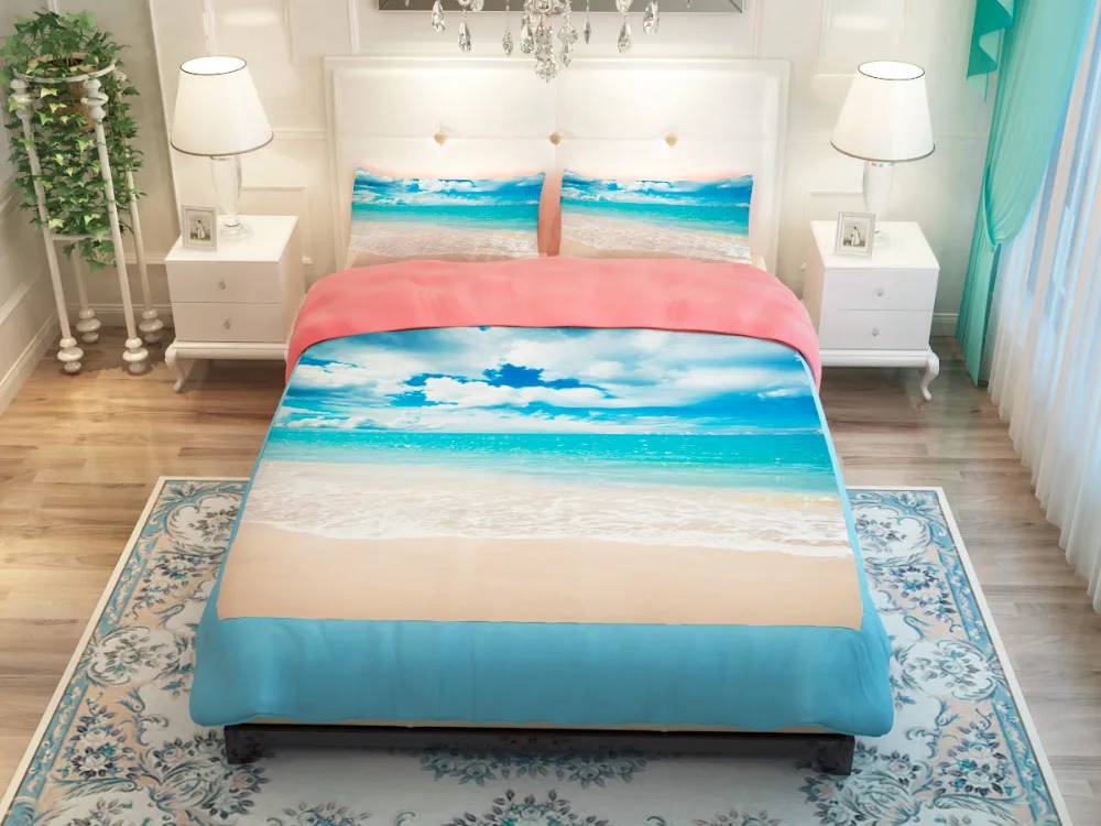 Beach Blue Ocean Skyline Bedding Set Twin Queen King Size Bed
