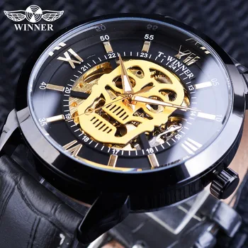 

Winner Golden Skull Design Steampunk Luminous Hands Men Sport Wrist Watch Top Brand Luxury Automatic Skeleton Mechanical Watches