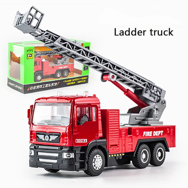 

KIDAMI 1:50 Engineering vehicle Ladder truck Alloy Pull Back Diecast Car Model Toy with sound light Gift toys for children