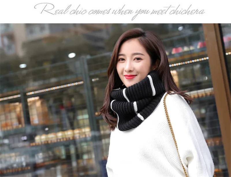 VISROVER Free Shipping Kniited Scarf Lic Winter Women Round Scarfs Infinity Snood Ladies Stripe Ring Loop Scarf  Unisex Circle  (7)