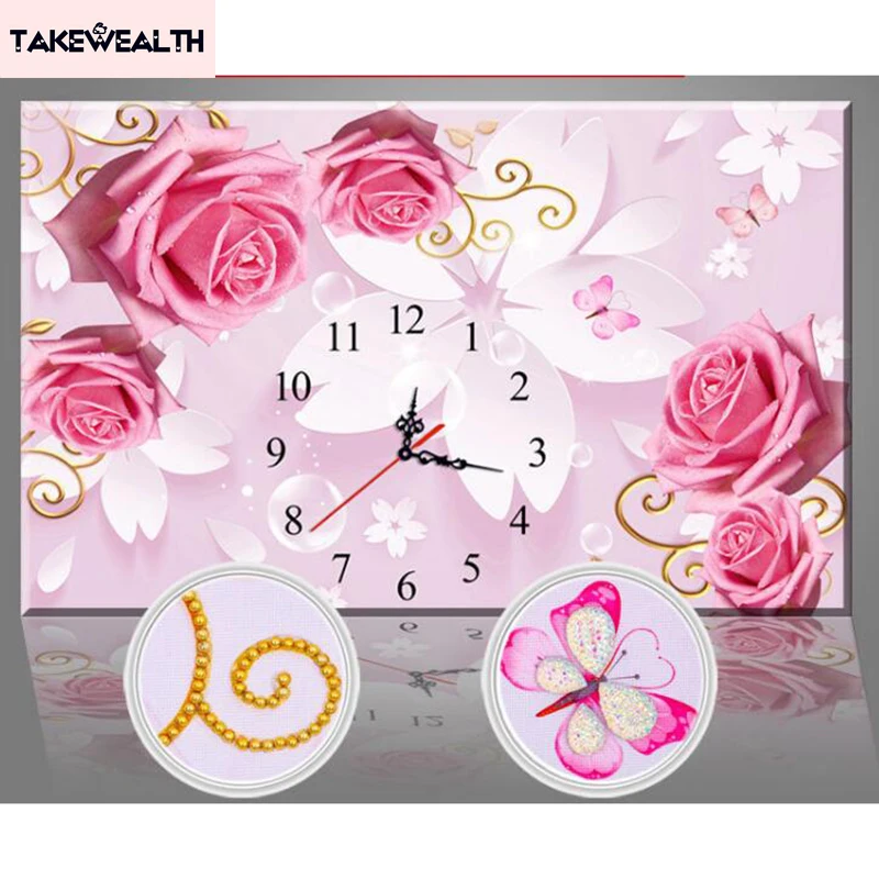 Специальная форма алмазная вышивка настенные часы DIY алмазная живопись вышивка крестиком Роза Алмазная мозаика, стразы ZL19