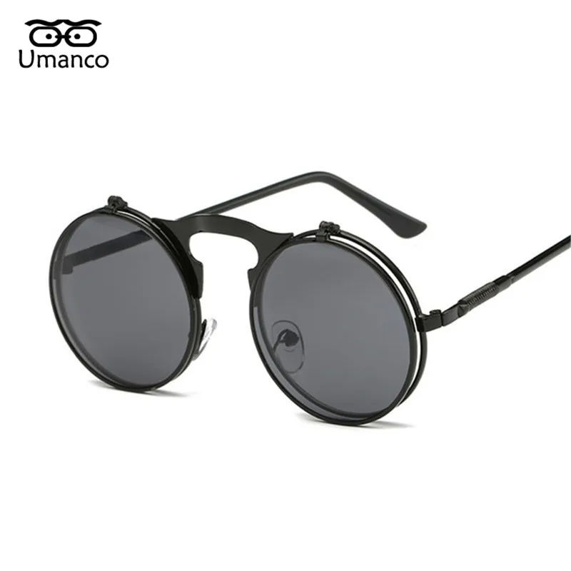 

Umanco 2019 Metal Steampunk Sunglasses Women Men Retro Fashion Round Shade Clamshell Glasses Male Female Driving Eyewear Gift