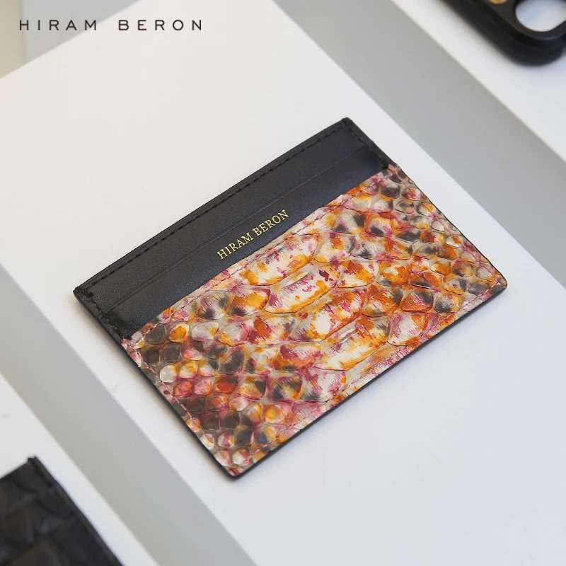 

Hiram Beron CUSTOM NAME FREE Luxury Fashion credit card wallet Python Skin leather card case gift box