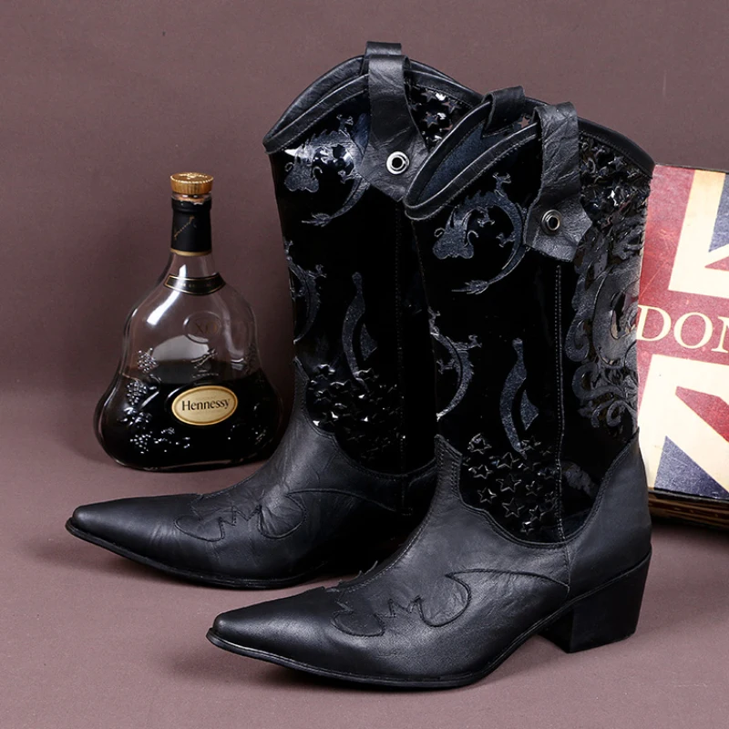 Botas largas de piel auténtica para hombre, botines de media caña con  estampado de dragón, color negro, estilo occidental, Invierno|Botas  básicas| - AliExpress