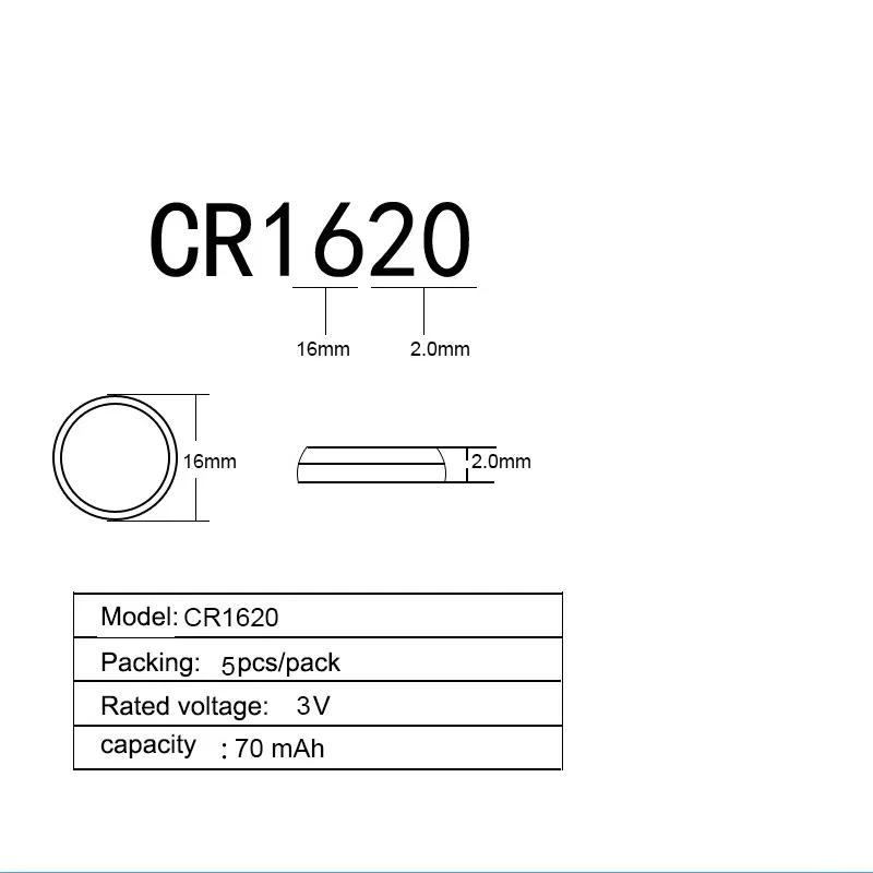 100 шт = 20 карт CR1620 кнопочные батареи ECR1620 DL1620 5009LC ячейка монета литиевая батарея 3 в CR 1620 для часов Электронные игрушки дистанционного управления