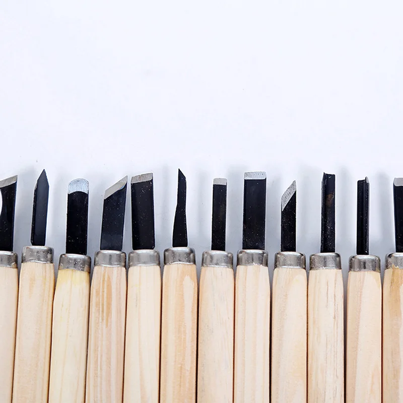Craft woodworking carving knife 12 sets of students handmade wood carving knife carving wooden handle set tool set Craft woodworking carving knife 12 sets of students handmade wood carving knife carving wooden handle set tool set