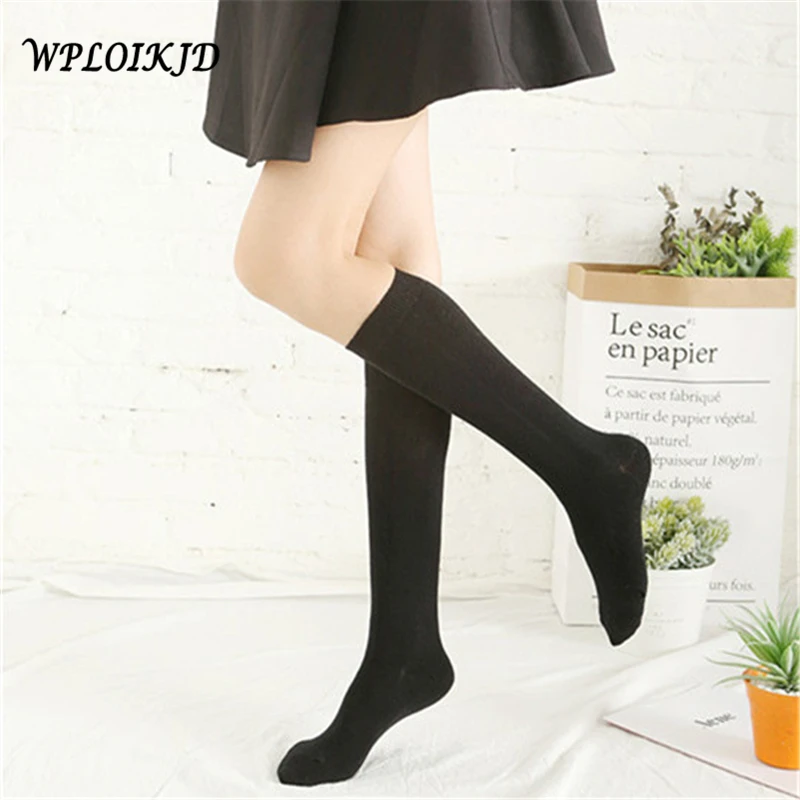 Harajuku Solid Color Long Tube Knee Women' Thigh High Socks Japanese